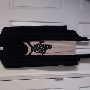 Long sleeved blouse with faux under shirt. Black and tan